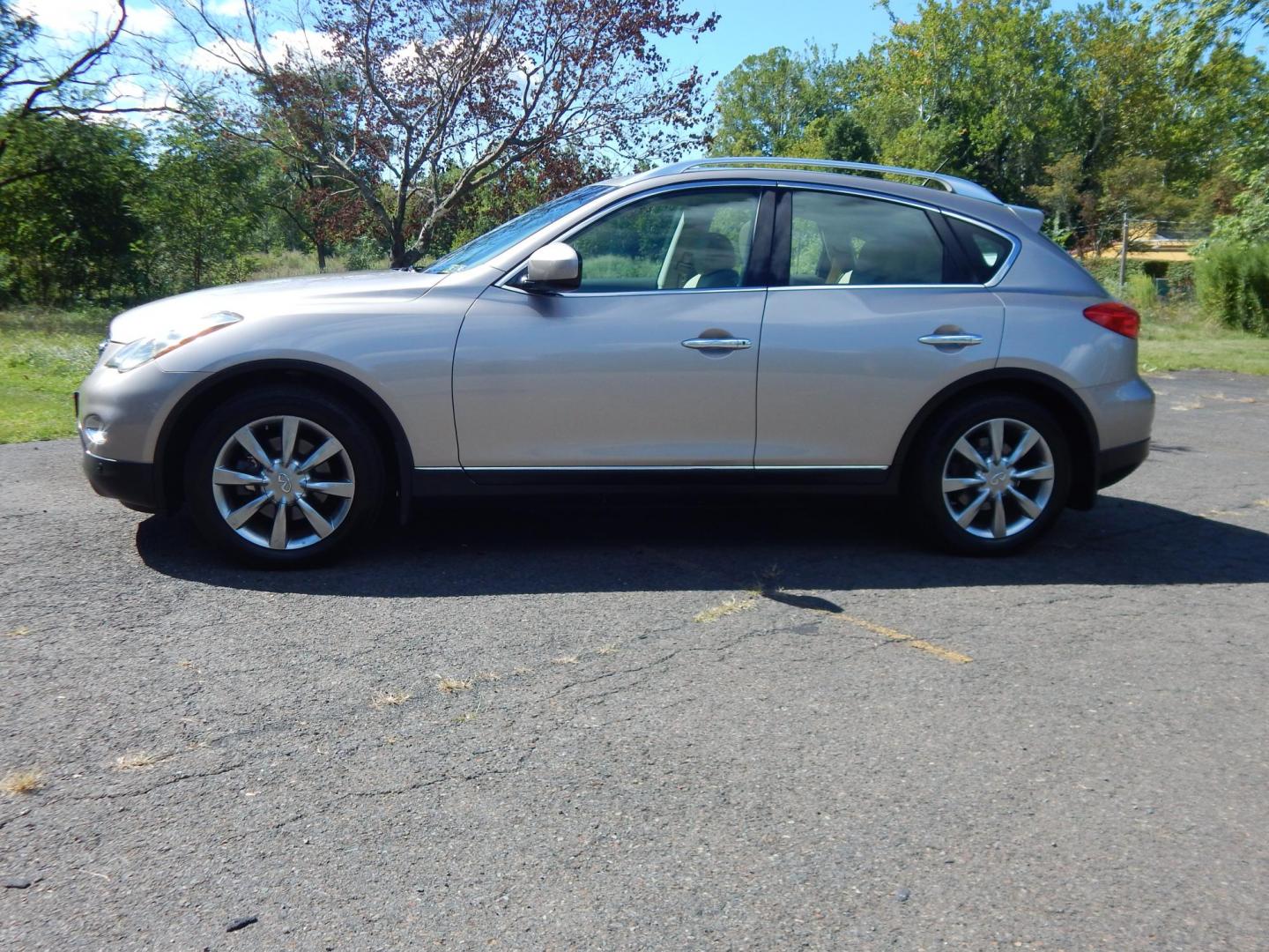 2008 Silver /Tan Infiniti EX EX35 AWD (JNKAJ09F18M) with an 3.5L V6 DOHC 24V engine, 5-Speed Automatic Overdrive transmission, located at 6528 Lower York Road, New Hope, PA, 18938, (215) 862-9555, 40.358707, -74.977882 - Here we have a very clean, Infiniti EX35 with a 3.5L V6 putting power to the ground via a smooth shifting AWD automatic transmission. Options include: beige paint, tan leather, wood trim, dual power seats, heated front seats, power sunroof, power folding rear seats, dual climate controls, push butto - Photo#1