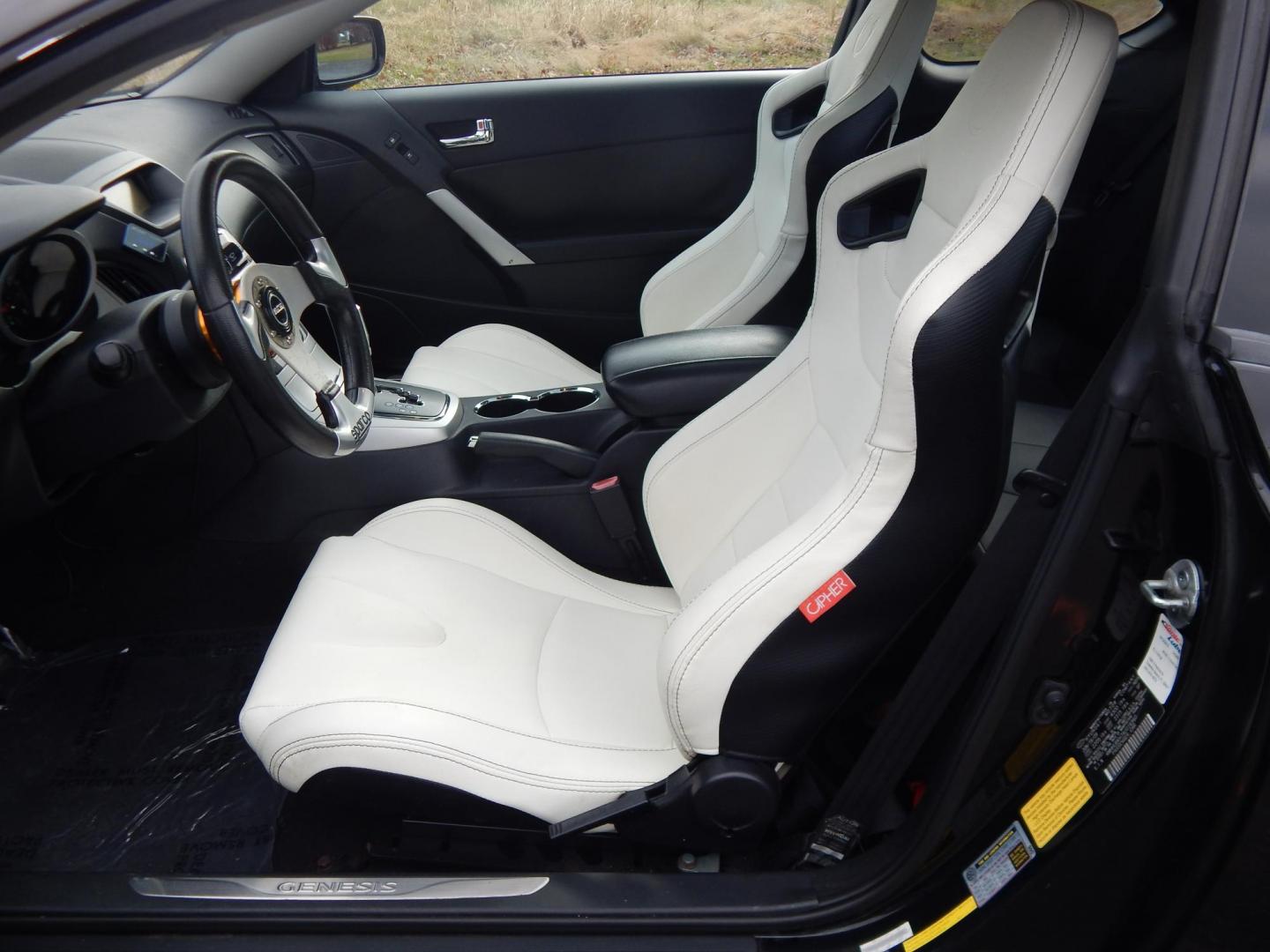 2010 Black /Black Hyundai Genesis Coupe 3.8 Track (KMHHU6KH7AU) with an 3.8L V6 DOHC 24V engine, 6-Speed Automatic transmission, located at 6528 Lower York Road, New Hope, PA, 18938, (215) 862-9555, 40.358707, -74.977882 - Here we have a Hyundai Genesis Coupe Track edition with a 3.8L V6 putting power to the rear wheels via a six speed automatic transmission. Options include: black leather interior but with aftermarket race style bucket seats in the front in white leather, Aftermarket steering wheel "stock wheel is in - Photo#9