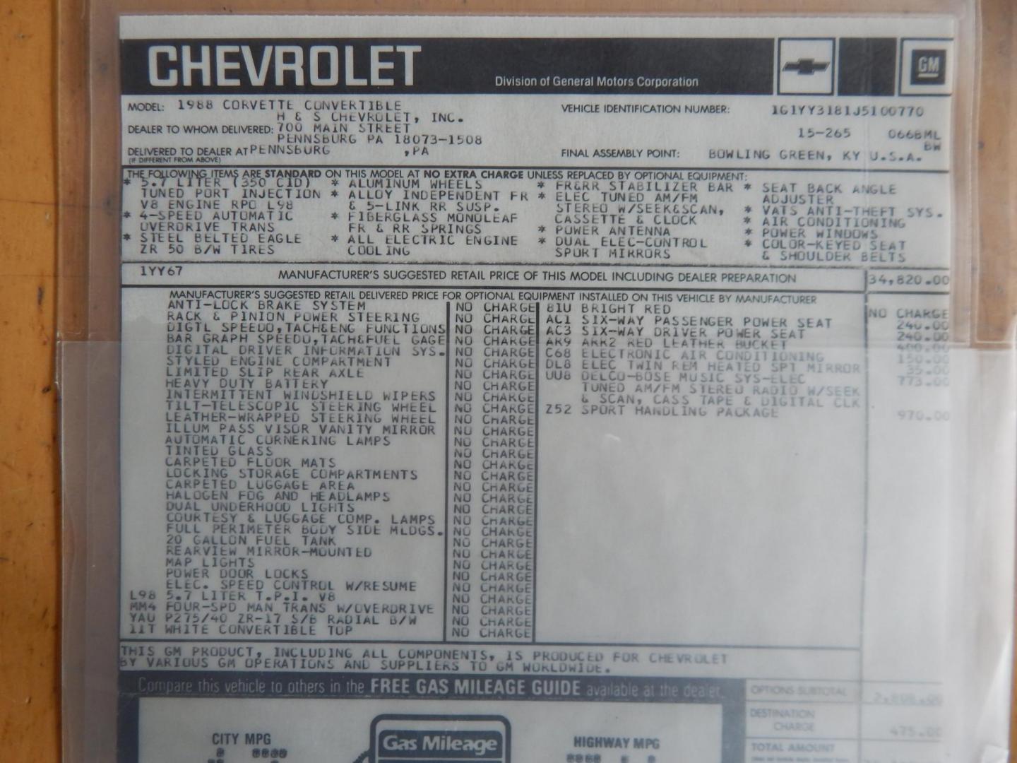 1988 Red /Red Chevrolet Corvette (1G1YY3181J5) with an 5.7L V8 engine, Manual transmission, located at 6528 Lower York Road, New Hope, PA, 18938, (215) 862-9555, 40.358707, -74.977882 - Here we have a beautifully kept, 23k original miles, Chevy Corvette Convertible with a 5.7L V8 putting power to the rear wheels via a smooth shifting 4 speed with overdrive transmission. Red paint with red leather interior and a white convertible top. Some options included are listed here. Please lo - Photo#32