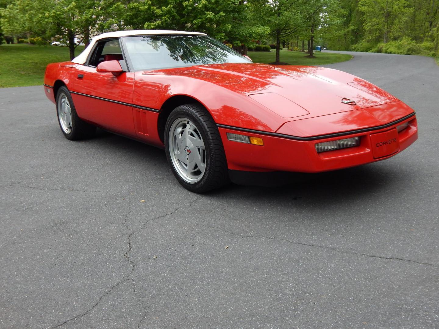 1988 Red /Red Chevrolet Corvette (1G1YY3181J5) with an 5.7L V8 engine, Manual transmission, located at 6528 Lower York Road, New Hope, PA, 18938, (215) 862-9555, 40.358707, -74.977882 - Here we have a beautifully kept, 23k original miles, Chevy Corvette Convertible with a 5.7L V8 putting power to the rear wheels via a smooth shifting 4 speed with overdrive transmission. Red paint with red leather interior and a white convertible top. Some options included are listed here. Please lo- Photo#64