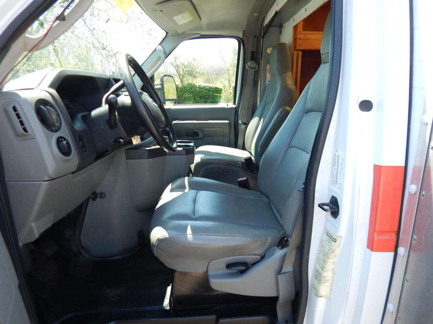 2014 White /Gray Ford E-Series Van E-350 Super Duty (1FDWE3FL3ED) with an 5.4L V8 SOHC 16V FFV engine, 4-Speed Automatic transmission, located at 6528 Lower York Road, New Hope, PA, 18938, (215) 862-9555, 40.358707, -74.977882 - Here we have a Ford E-350 box truck with a 5.4L V8 putting power to the dually rear wheels via an automatic transmission. Options include: gray leather, heat, AC, Kenwood aftermarket radio, tilt steering wheel, cruise control, power windows, custom wood shelving, 16 inch wheels and a sliding loading - Photo#12