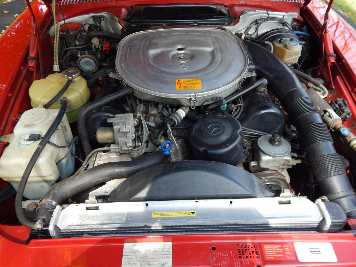 1989 Red /Tan Mercedes-Benz 560 SL convertible (WDBBA48DXKA) with an 5.6L V8 SOHC 16V engine, 4A transmission, located at 6528 Lower York Road, New Hope, PA, 18938, (215) 862-9555, 40.358707, -74.977882 - Here we have a beautiful, ONE OWNER, 1989 Mercedes 560SL. 1989 is the last year of the legendary R107 body style. Options include: 5.5L V8, RWD, automatic transmission, removable hard top, retractable soft top, ABS, power steering, power brakes, limited slip differential, AM/FM/Cassette radio, power- Photo#106